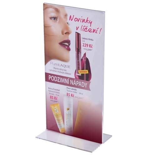 Werbeaufsteller T-Ständer Acryl DIN lang (1/3 A4 - Hochformat) (vergrößert)