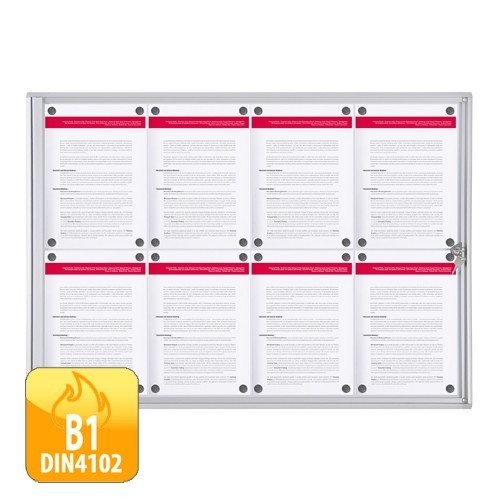 Schaukasten XS-Line 8 x DIN A4 Metallrückwand, B1 Norm (vergrößert)